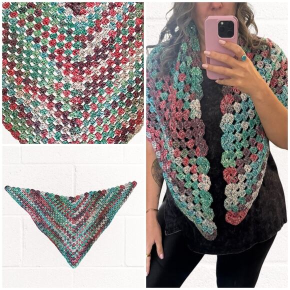 Handmade Sweaters - Handmade vintage crochet knit wrap/shaw/sweater, colorful, one size